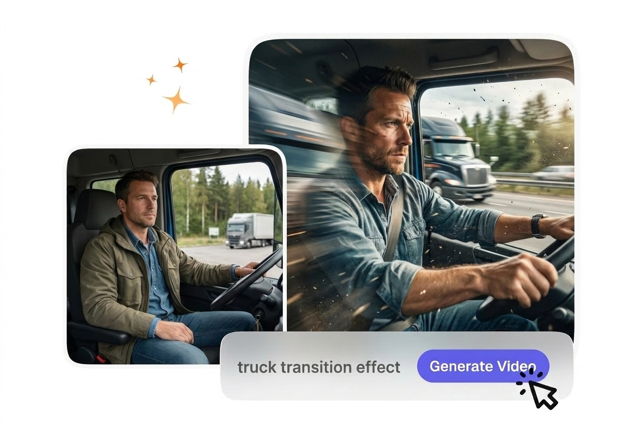 Truck Transition Effect VideoAI hero showcase online