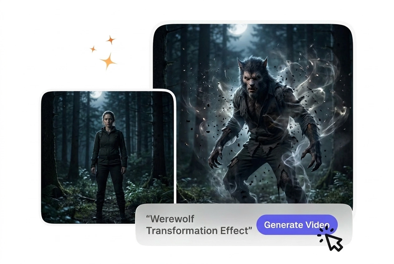 Werewolf Transformation Effect VideoAI hero showcase image